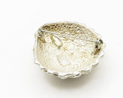 MEXICO 925 Sterling Silver  Vintage Shiny Clam Shell Motif Brooch Pin  BP3991