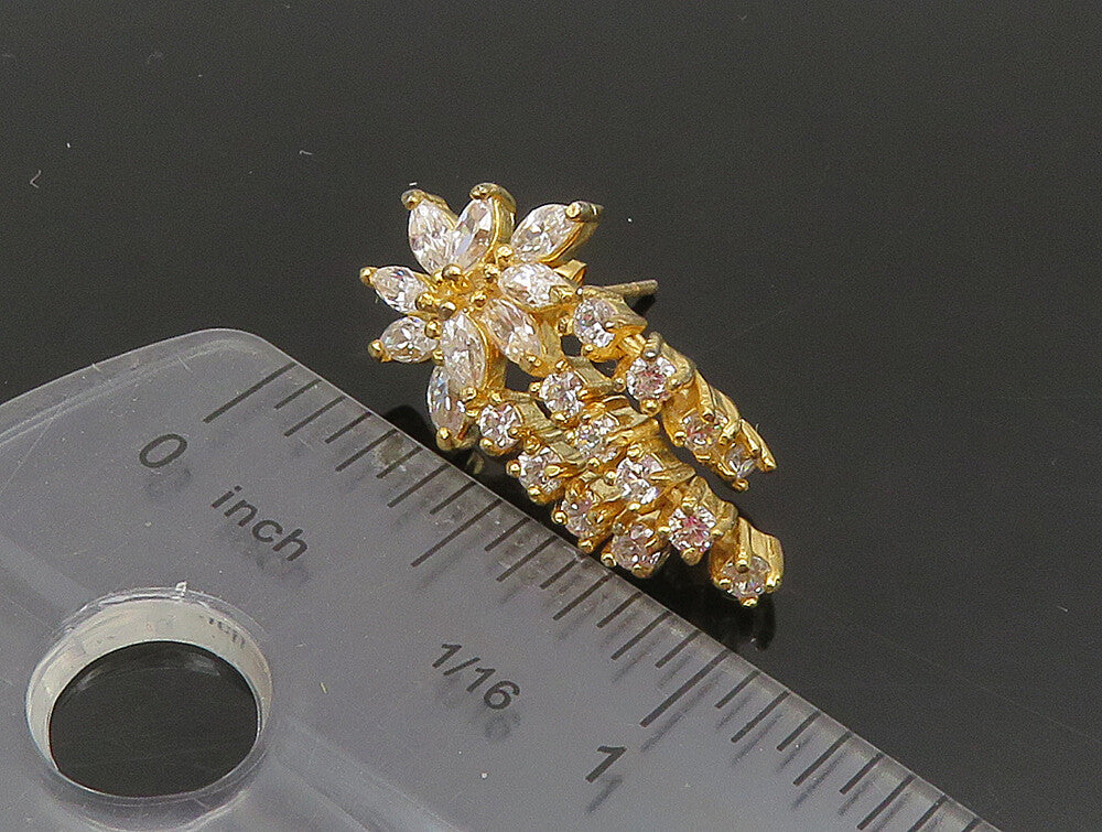 925 Silver  Vintage Topaz Gold Plated Floral Motif Dangle Earrings  EG11500