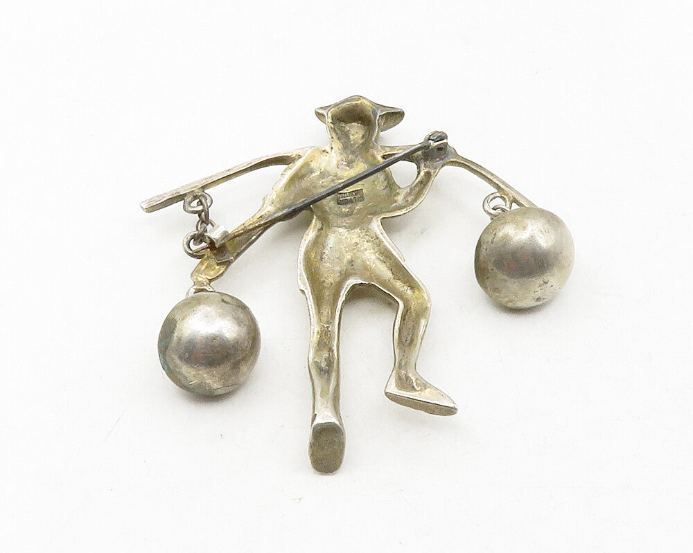 MEXICO 925 Sterling Silver  Vintage Man With Carrying Pole Brooch Pin  BP4505