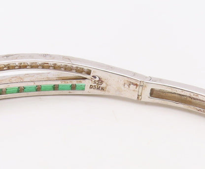 925 Sterling Silver Vintage Bracelet X Cutout Green & White Topaz Bands  BT10717