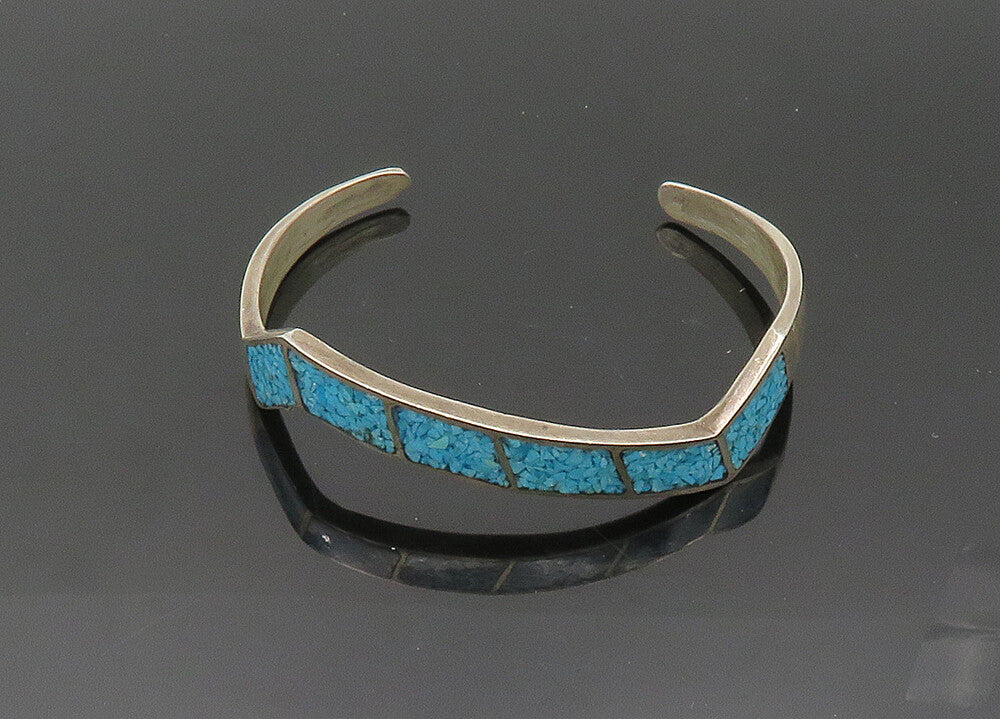 ZUNI NAVAJO 925 Silver  Vintage Inlaid Turquoise Pointed Cuff Bracelet  BT8304