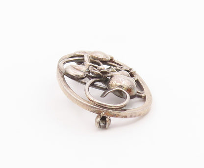 EUROPEAN 925 Sterling Silver Vintage Rose Flower Vine Cutout Brooch Pin BP9666