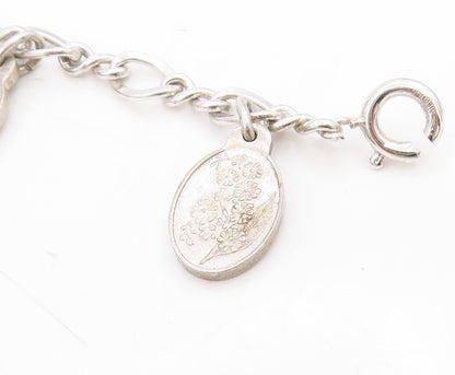 925 Sterling Silver Vintage Bracelet Seven Flowers of Love Oval Charm  BT11711