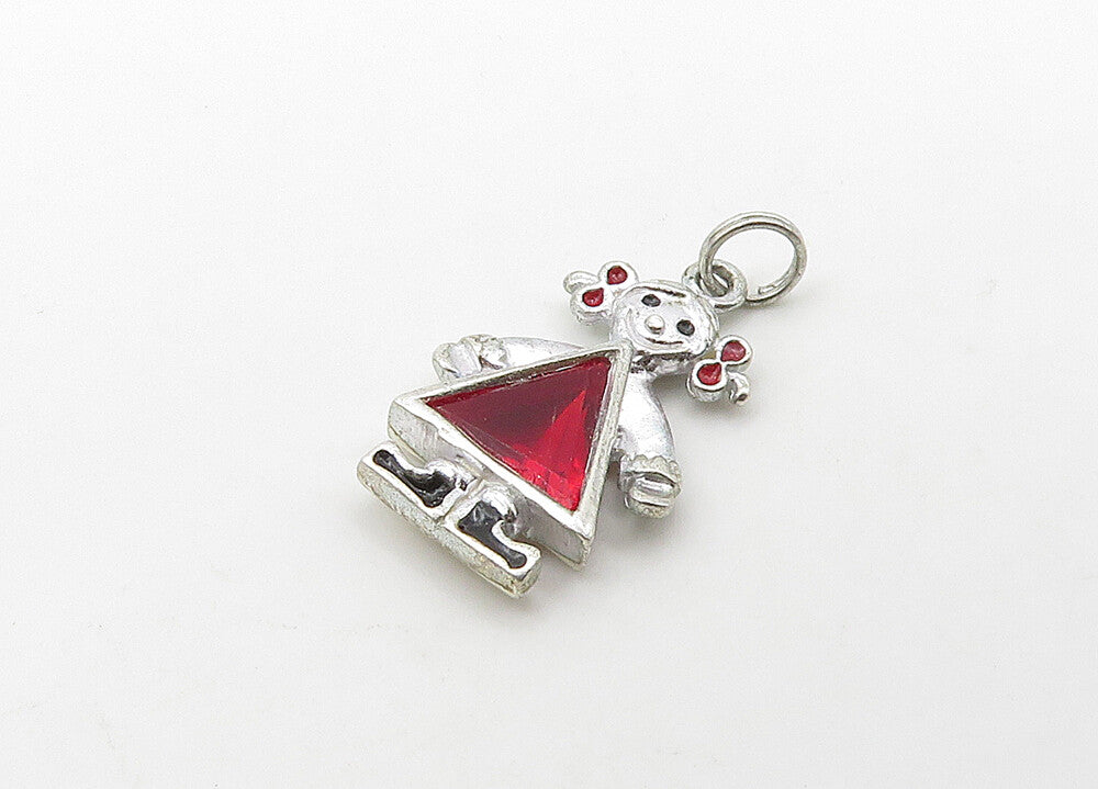 925 Sterling Silver  Vintage Red Topaz Little Girl Motif Pendant  PT17260