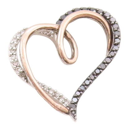 10K GOLD & 925 Silver   Vintage Genuine Diamonds Love Heart Pendant  PT20624