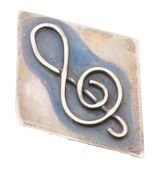 925 Sterling Silver  Vintage Diamond Shape Treble Clef Brooch Pin  BP7879