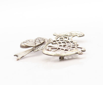925 Sterling Silver Vintage Brooch Pin LANG Chirping Bird Musical Note  BP11255