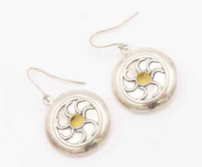 925 Sterling Silver Vintage Earrings Dangling Solid Carved Car Wheel   EG13041