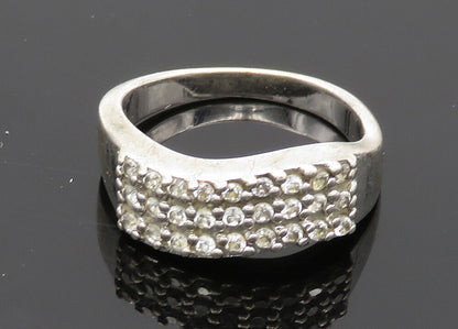 925 Sterling Silver Vintage Topaz Three Row Wavy Band Ring Sz 7 RG20572