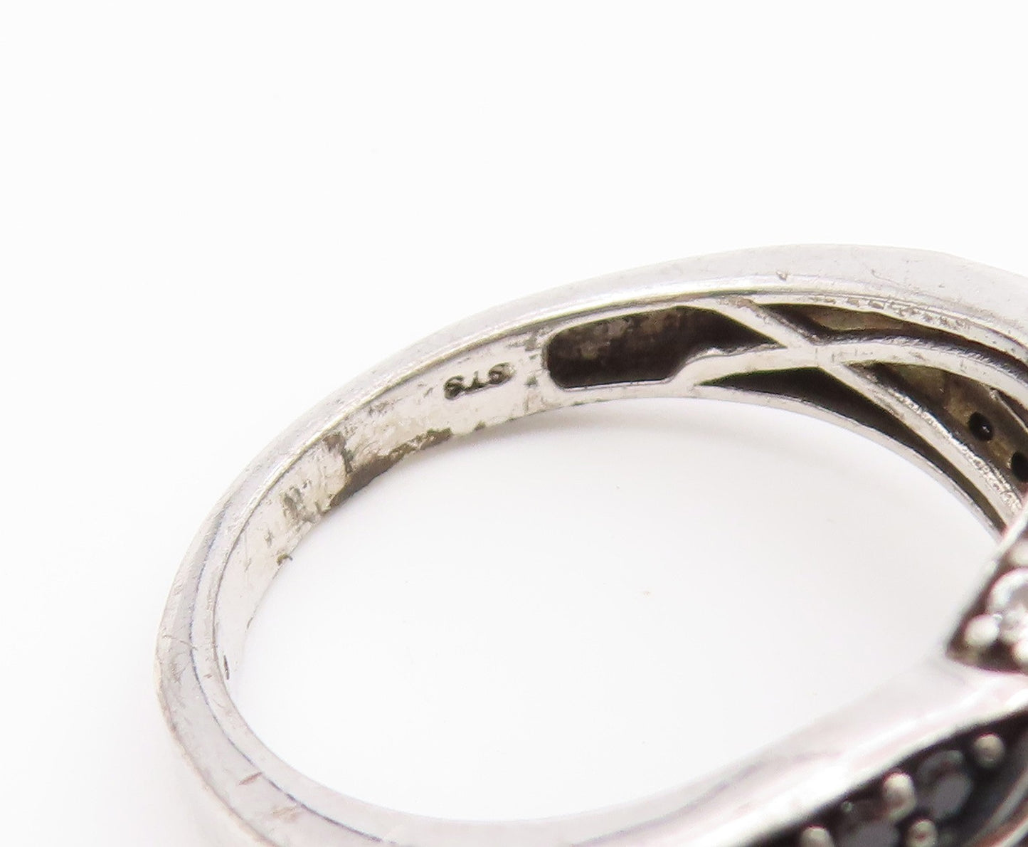 925 Sterling Silver Vintage Ring Aquamarine & Black Spinel Band  Sz 9  RG36869