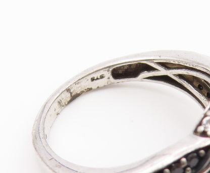 925 Sterling Silver Vintage Ring Aquamarine & Black Spinel Band  Sz 9  RG36869