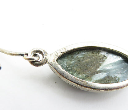925 Sterling Silver Vintage Cabochon Cut Jasper Dangle Earrings EG2665