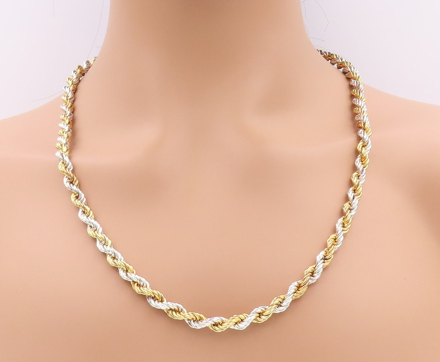 925 Sterling Silver Vintage Necklace Gold Plated Interwind Twisted Rope  NE4548
