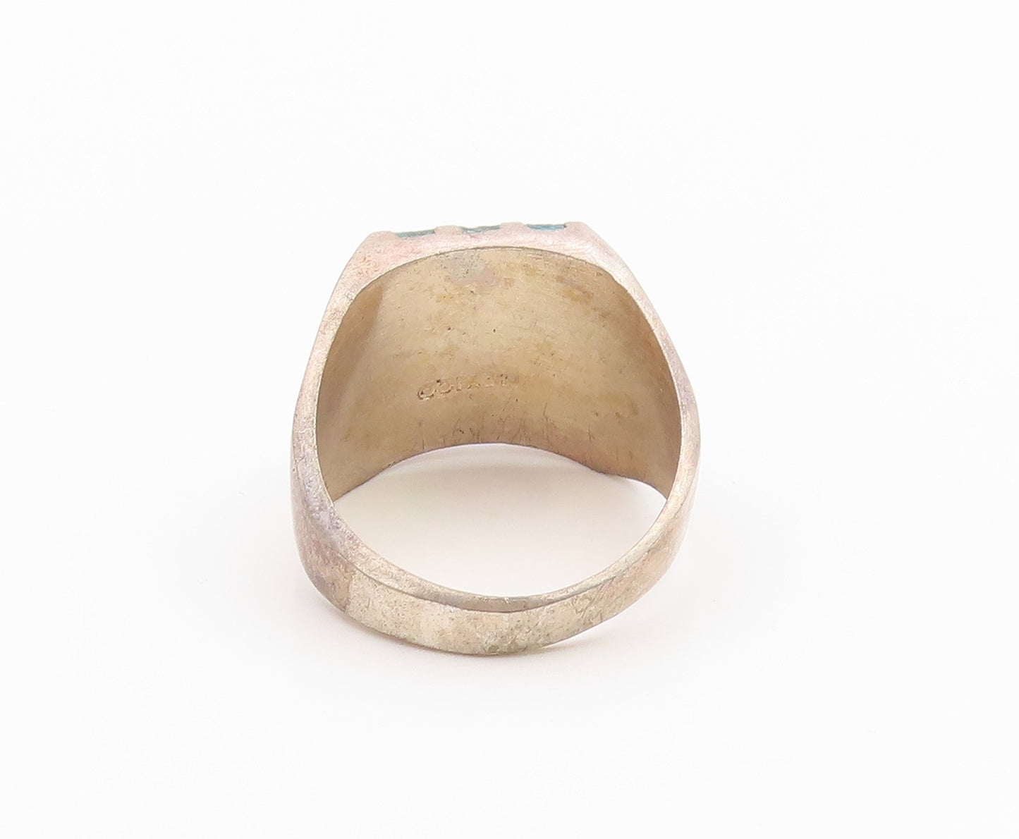 925 Sterling Silver Vintage Ring MEXICO Crushed Turquoise Inlay Sz 12.5 RG36261