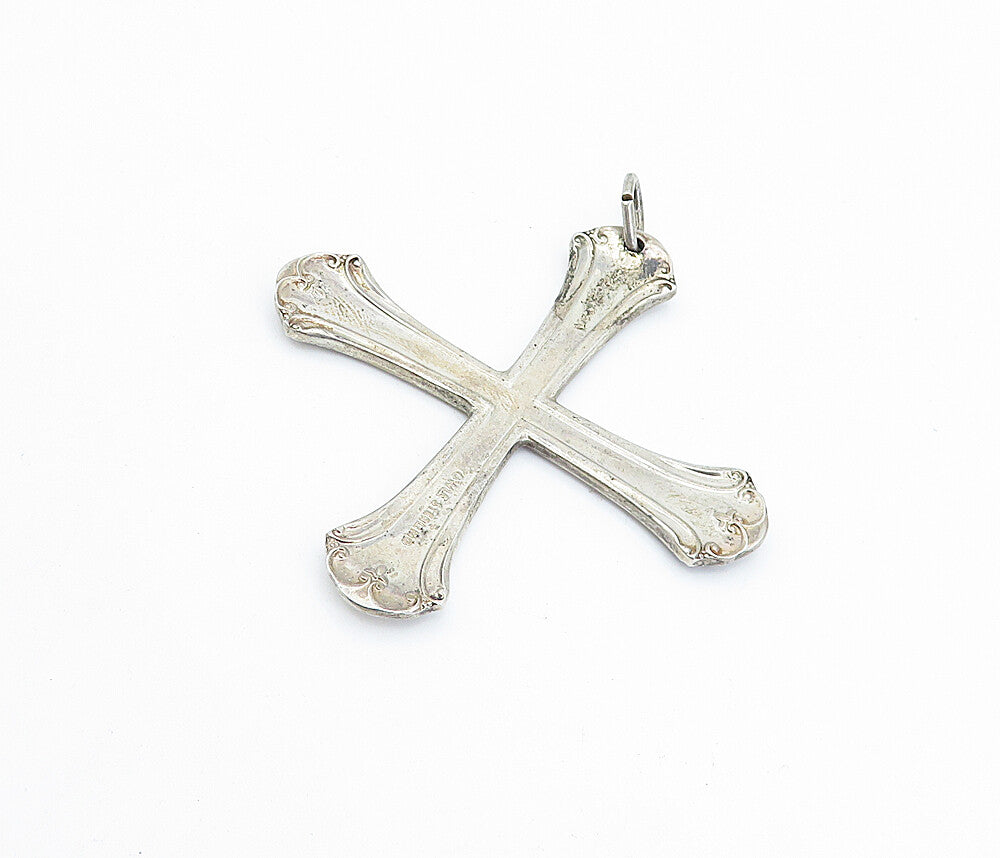 TOWLE 925 Sterling Silver  Vintage Swirl Spoon Cross Drop Pendant  PT2599