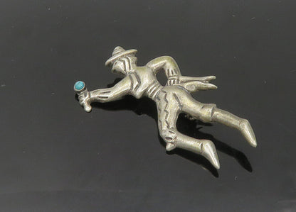 MEXICO 925 Sterling Silver  Vintage Antique Turquoise Dancer Brooch Pin BP8263