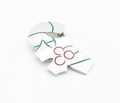 MEXICO 925 Sterling Silver  Vintage Christmas Candy Cane Brooch Pin  BP2739