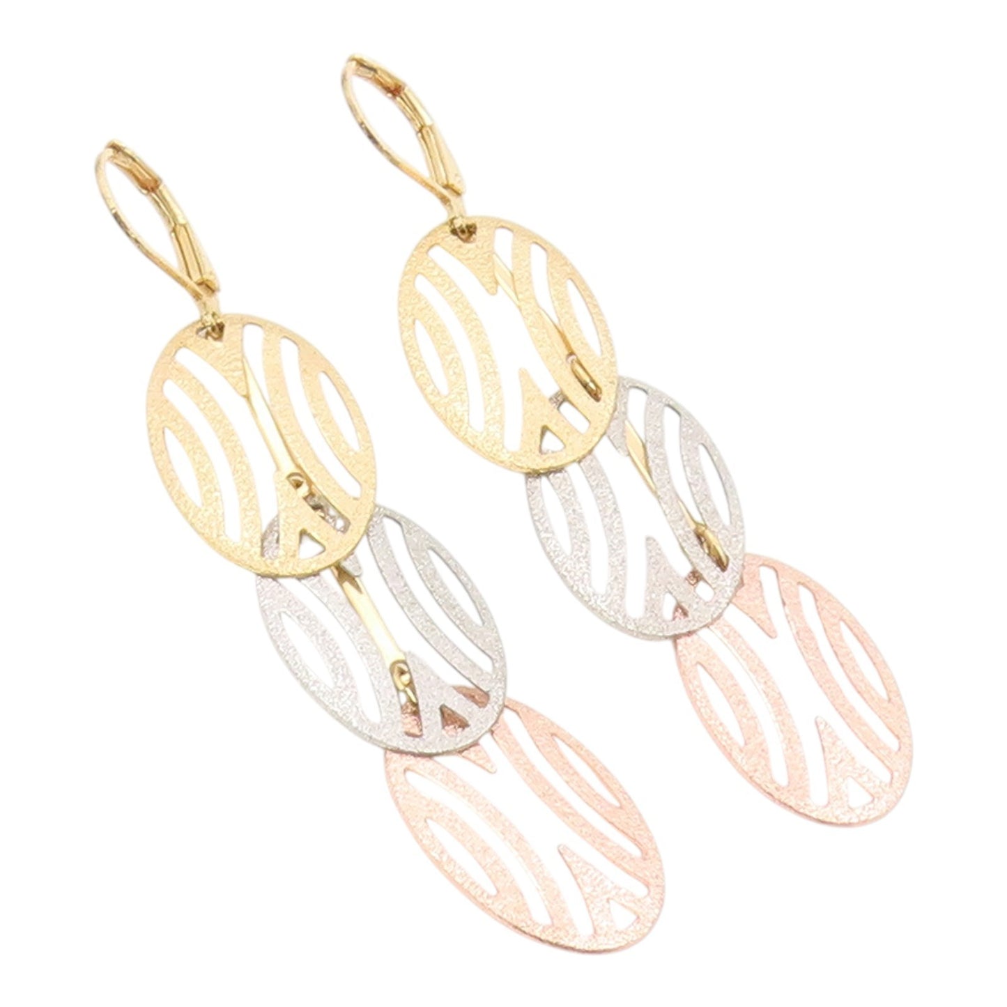 925 Sterling Silver Vintage Earrings Multi Tone Openwork Oval Dangle  EG14248