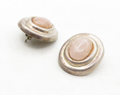 MEXICO 925 Sterling Silver  Vintage Cabochon Rose Quartz Drop Earrings  EG6761