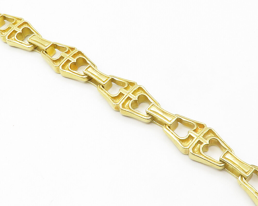 925 Sterling Silver  Vintage Shiny Gold Plated Heart Chain Bracelet  BT5366