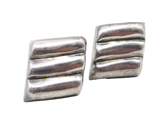 925 Sterling Silver  Vintage Dark Tone Fluted Square Drop Earrings  EG5874