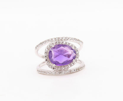 925 Sterling Silver Vintage Ring Cutout Topaz Band Oval Amethyst  Sz 7  RG29989