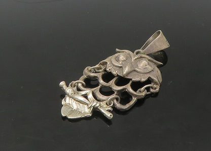 MEXICO 925 Sterling Silver  Vintage Owl Perched On Branch Pendant  PT18144