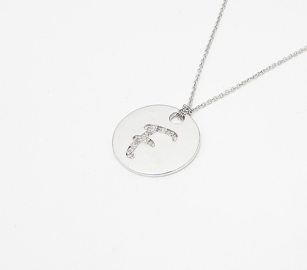 925 Sterling Silver  .10ctw Genuine Diamonds F Initial Pendant & Chain  PT2460