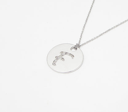 925 Sterling Silver  .10ctw Genuine Diamonds F Initial Pendant & Chain  PT2460