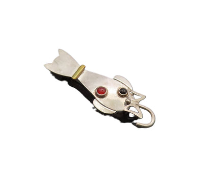 925 Sterling Silver Vintage Brooch Pin MEXICO Onyx Garnet Cat Bow Tail  BP10534