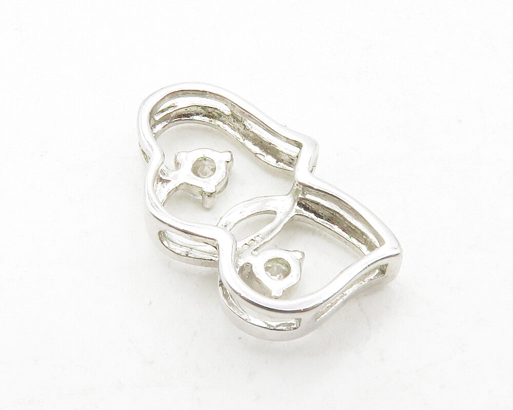 925 Sterling Silver  Cubic Zirconia Double Open Love Hearts Pendant  PT9982