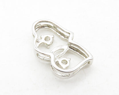 925 Sterling Silver  Cubic Zirconia Double Open Love Hearts Pendant  PT9982