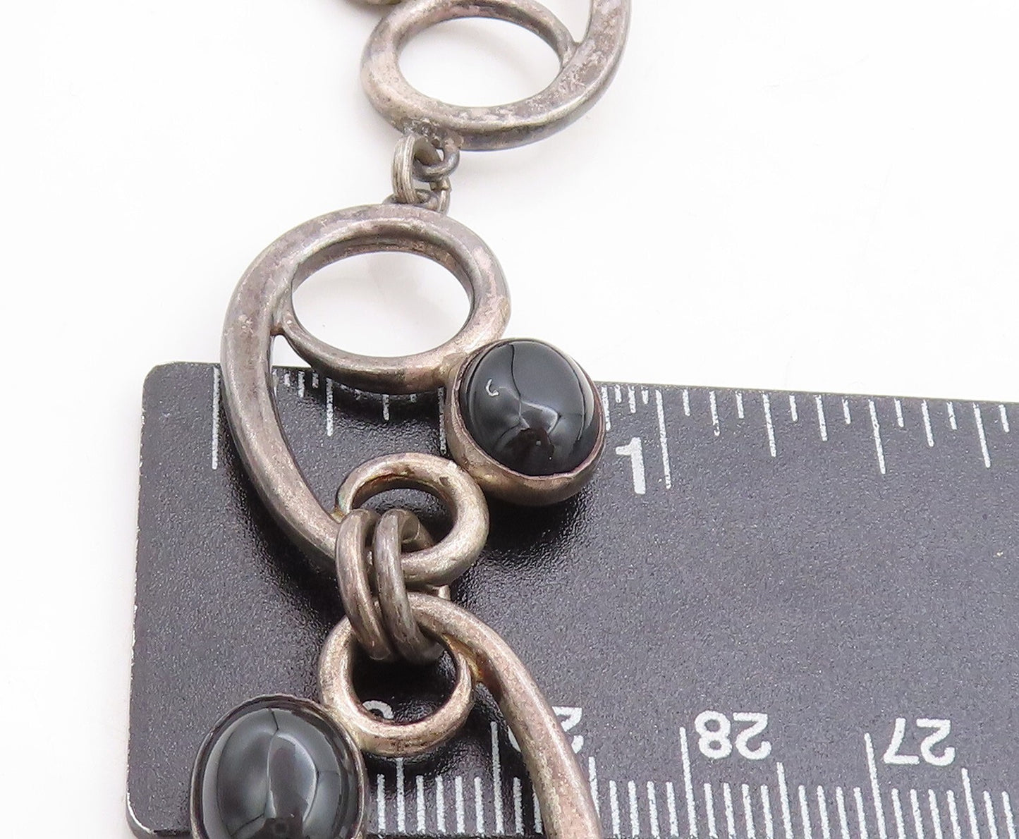 ISRAEL 925 Sterling Silver Vintage Black Onyx Swirl Chain Necklace  NE1416