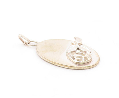 POLAND 925 Sterling Silver  Vintage Shiny Rose Flower Motif Pendant  PT16699
