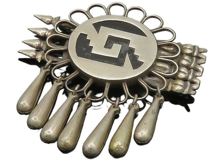 MEXICO 925 Silver  Vintage Cutout Design Floral Dangling Brooch Pin  BP4922