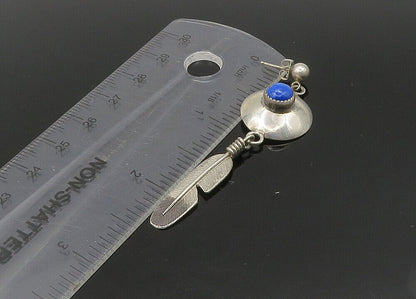 NAVAJO 925 Silver  Vintage Lapis Lazuli Feather Dangle Earrings  EG11215