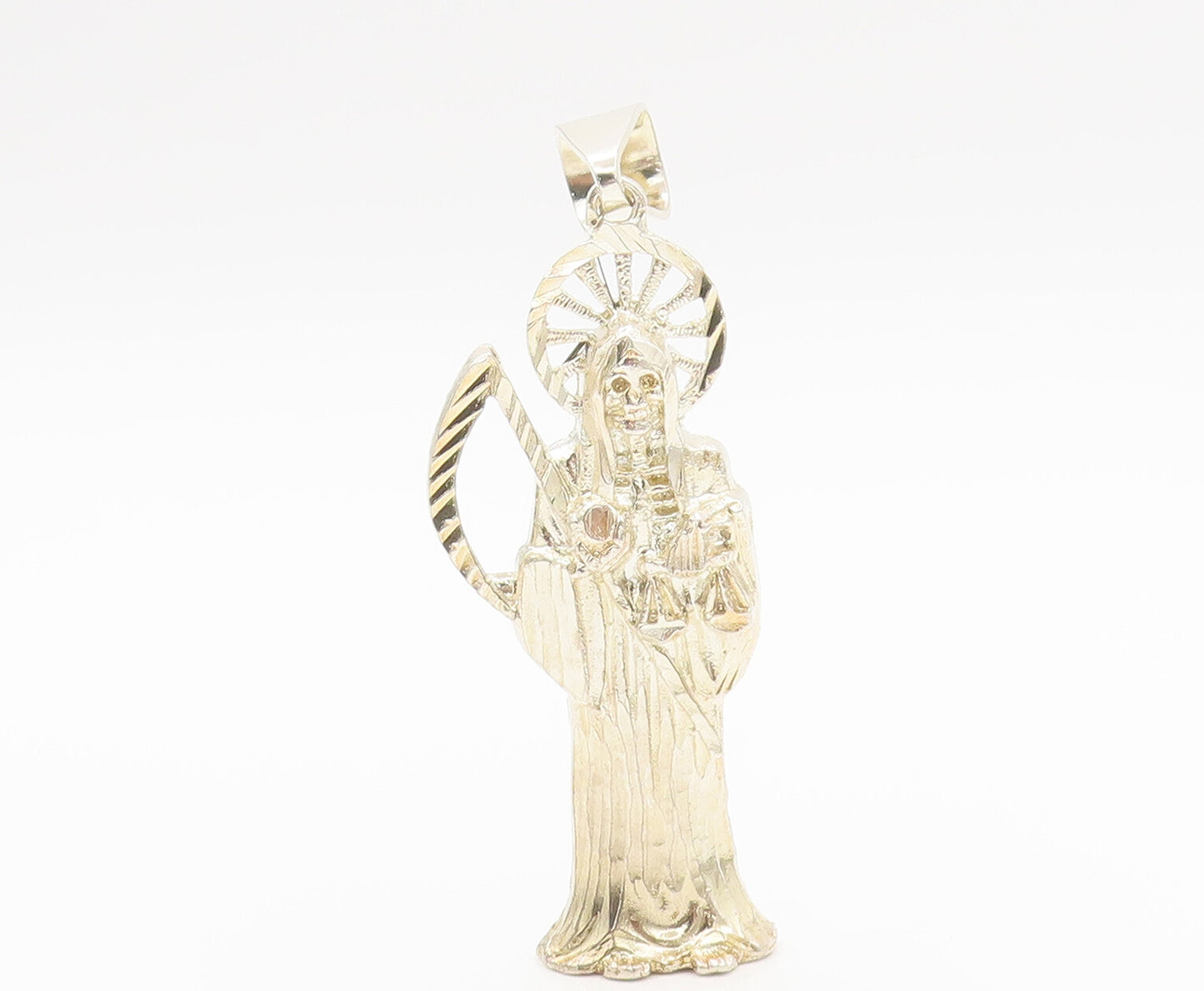 925 Sterling Silver  Vintage Carved Grim Reaper Religious Pendant  PT22364