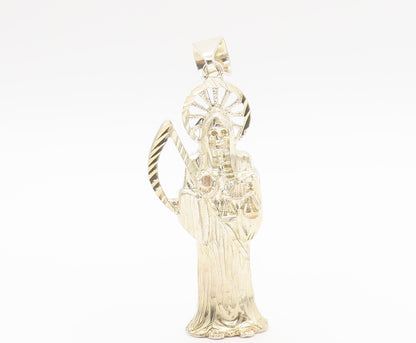 925 Sterling Silver  Vintage Carved Grim Reaper Religious Pendant  PT22364