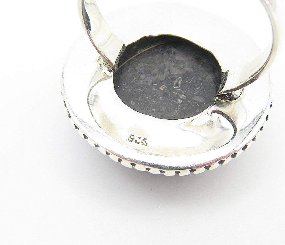 925 Sterling Silver  Cabochon Cut Agate Fluted Trim Cocktail Ring Sz 9  RG8446