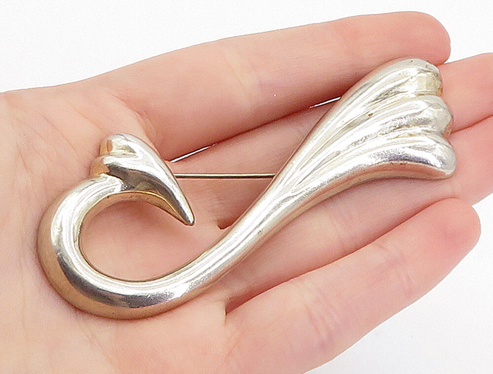 925 Sterling Silver  Vintage Hollow Smooth Fluted Swirl Brooch Pin  BP2185
