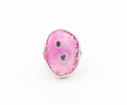 925 Sterling Silver Vintage Ring Pink Natural Patterns Agate  Sz 8  RG32341