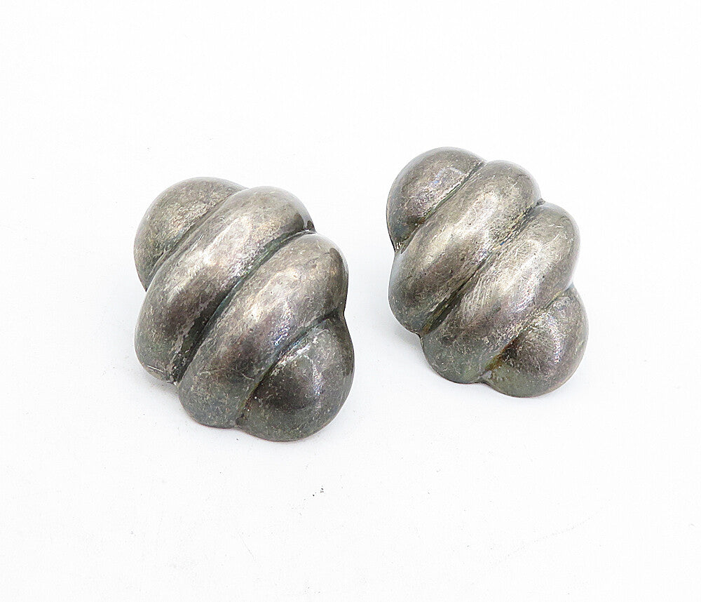 925 Sterling Silver  Vintage Oxidized Hollow Fluted Drop Earrings  EG2631