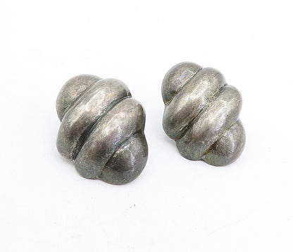 925 Sterling Silver  Vintage Oxidized Hollow Fluted Drop Earrings  EG2631