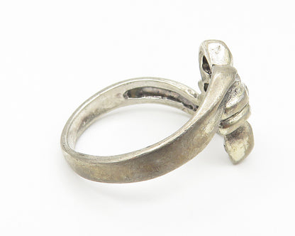 925 Sterling Silver  Vintage Dark Tone Diamond Cut Band Ring Sz 7  RG10816