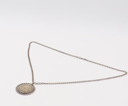 925 Sterling Silver  Vintage German Antique Coin Halo Spiral Necklace  NE4121