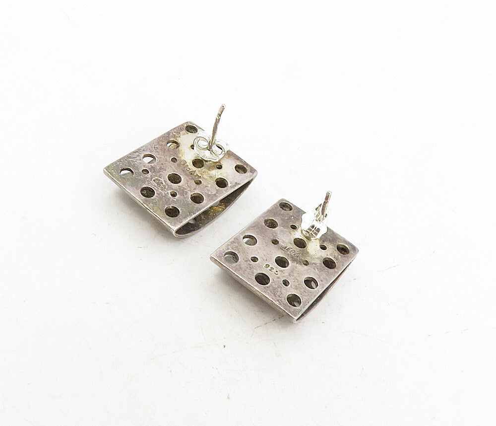 GEOART 925 Silver  Vintage Cutout Dotted Pattern Square Drop Earrings  EG4513