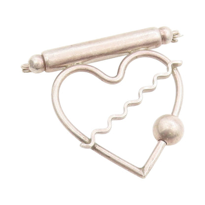 925 Sterling Silver Vintage Brooch Love Heart With Wavy Divider & Ball  BP11933