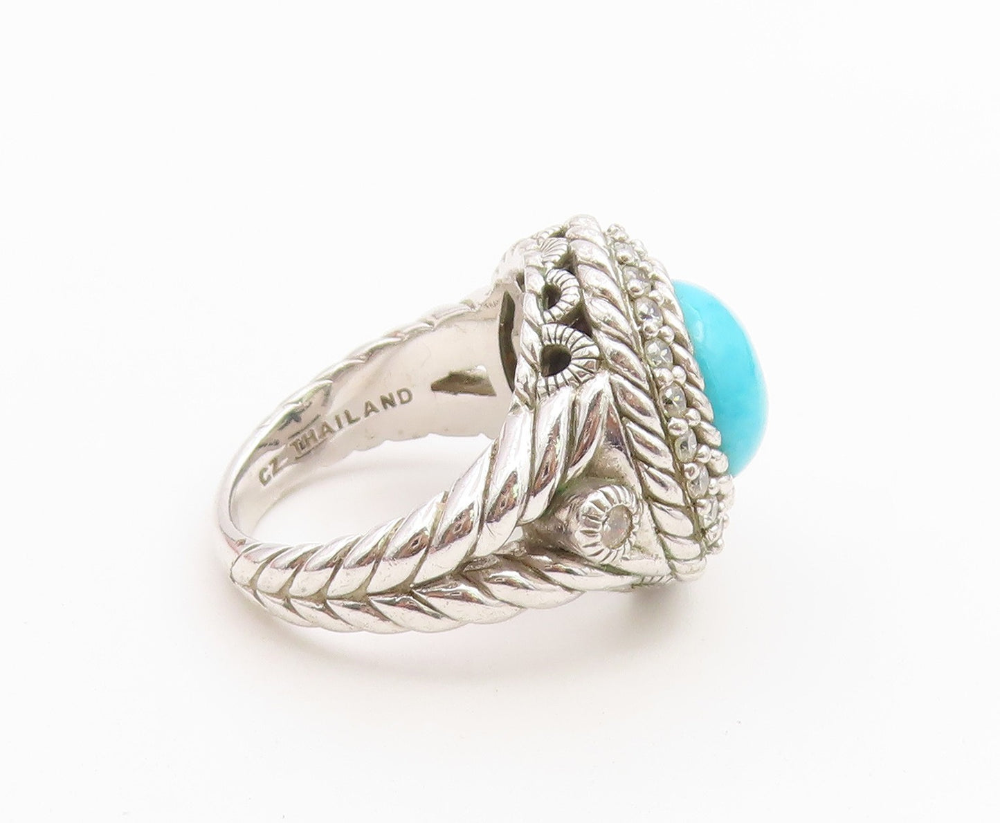 925 Sterling Silver Vintage Ring JUDITH RIPKA Turquoise & CZ Band  Sz 6  RG36686