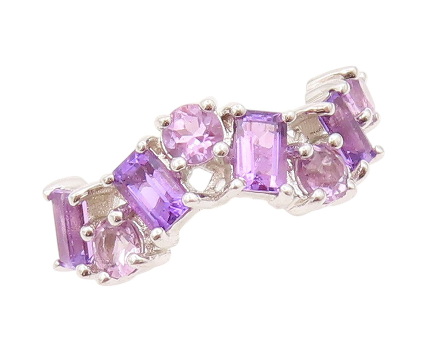 925 Sterling Silver Vintage Ring Brutalist Cut Multi Shade Amethyst Sz 7 RG31775