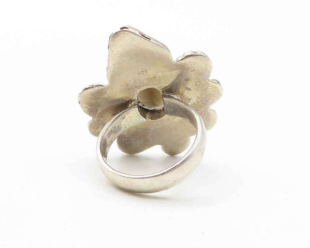 925 Sterling Silver  Smoky Topaz Floral Motif Cocktail Ring Sz 8  RG10109